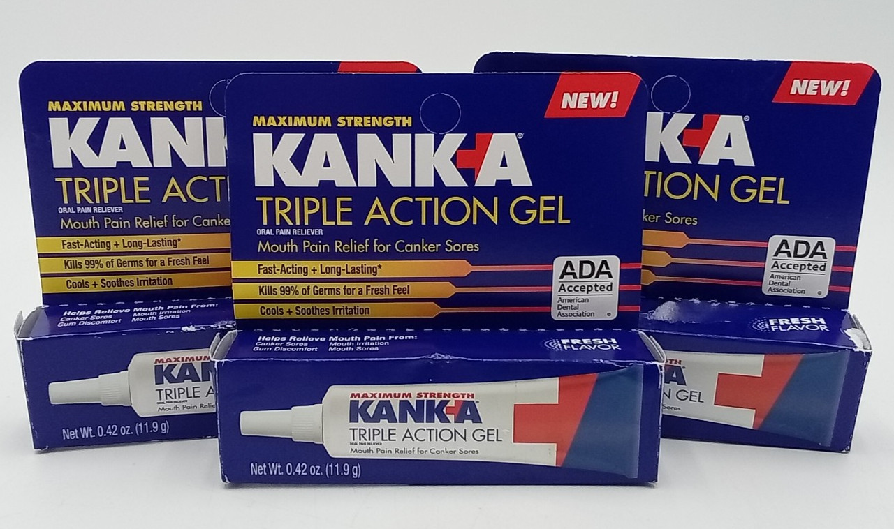 Kank-A Triple Action Mouth Pain Gel Maximum Strength 0.42oz EXP 11/26 Lot of 3