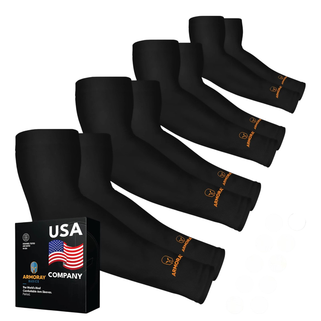 (4-Pairs) Arm Sleeves Black Sun Protection SPF 50 Tattoo Cover Cooling Quick-Dry