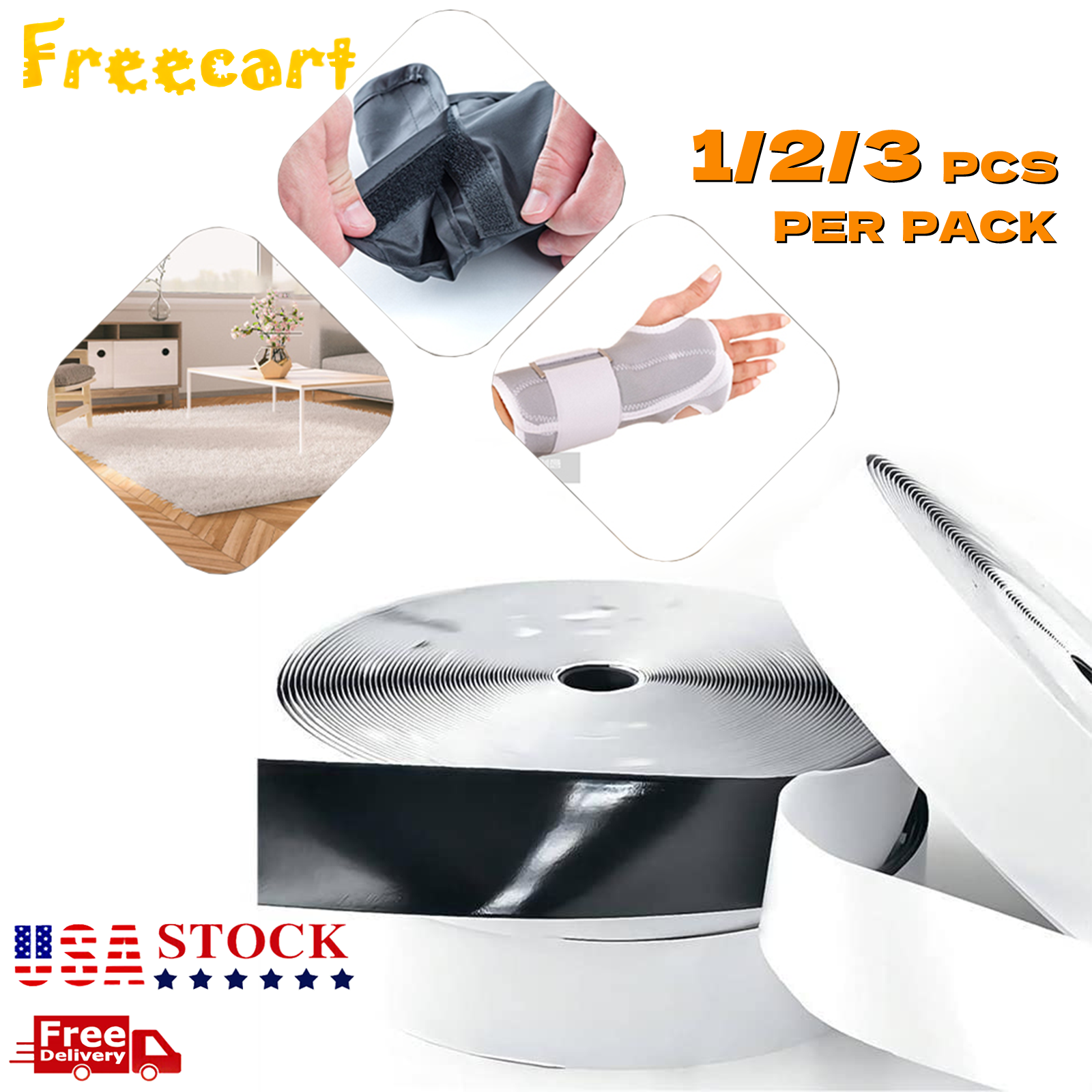 16Ft Self Adhesive Tape Hook and Loop Fastener Extra Sticky Back USA 1/2/3 PCS