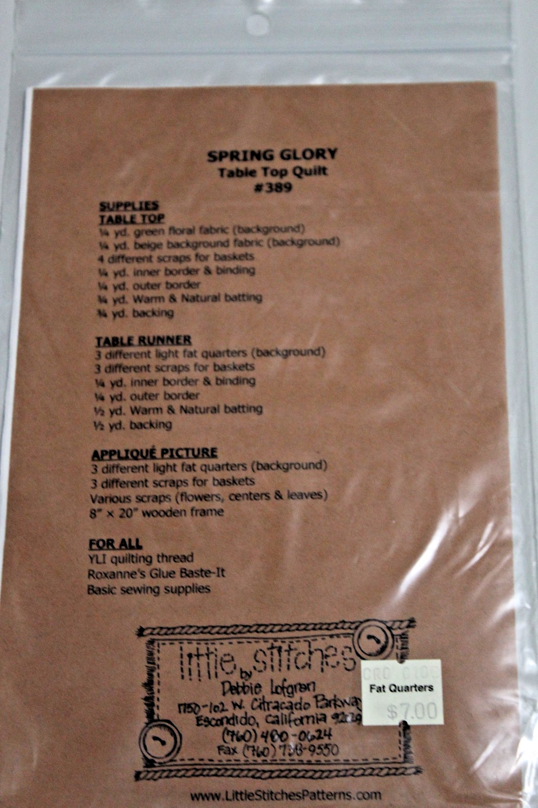 little stitches SRING GLORY Table Top & Table Runner Quilt Pattern #389