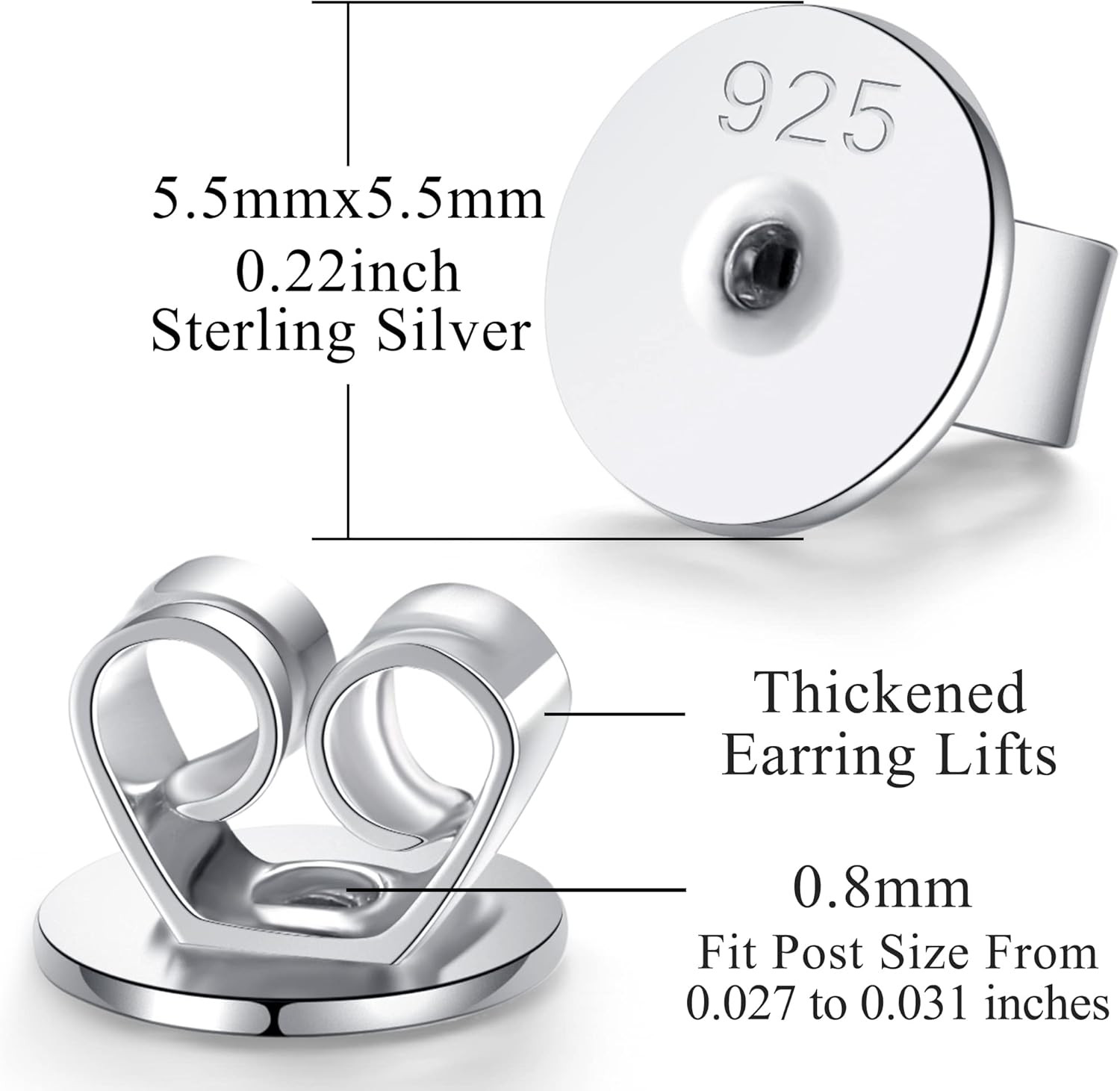 Sterling Silver Earring Backs for Studs Pierced Secure Flat Earrings Backs Repla
