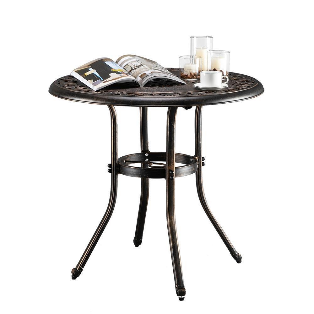 Aluminum Round Dining Table Patio Bistro Furniture w/ 1.97'' Umbrella Hole