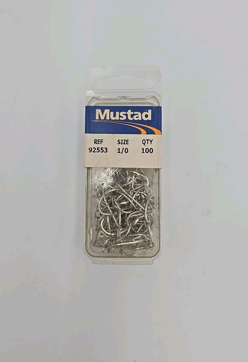100 Mustad Hooks #1/0 Beak Fishing Hooks #92553 Worm/Minnows Bass Trout New