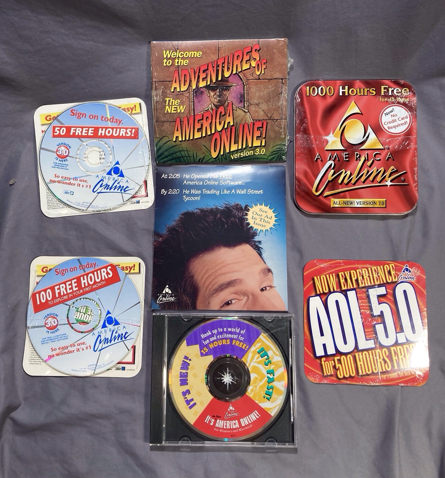 RARE VINTAGE Lot of 7 - AOL/America Online Disks w/Sealed Indiana Jones Version