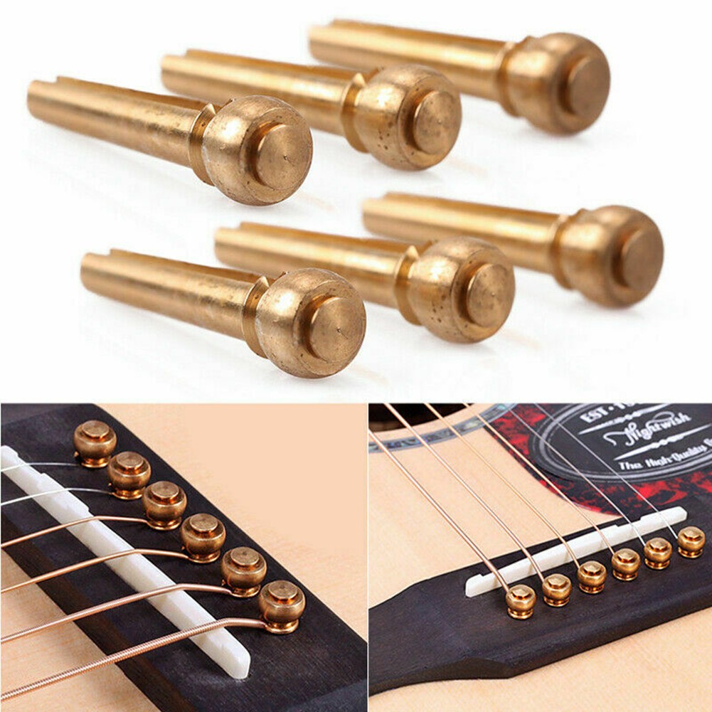 6Pcs Acoustic Guitar Brass Bridge Pins Brass Cone String Dot Solid String Nails