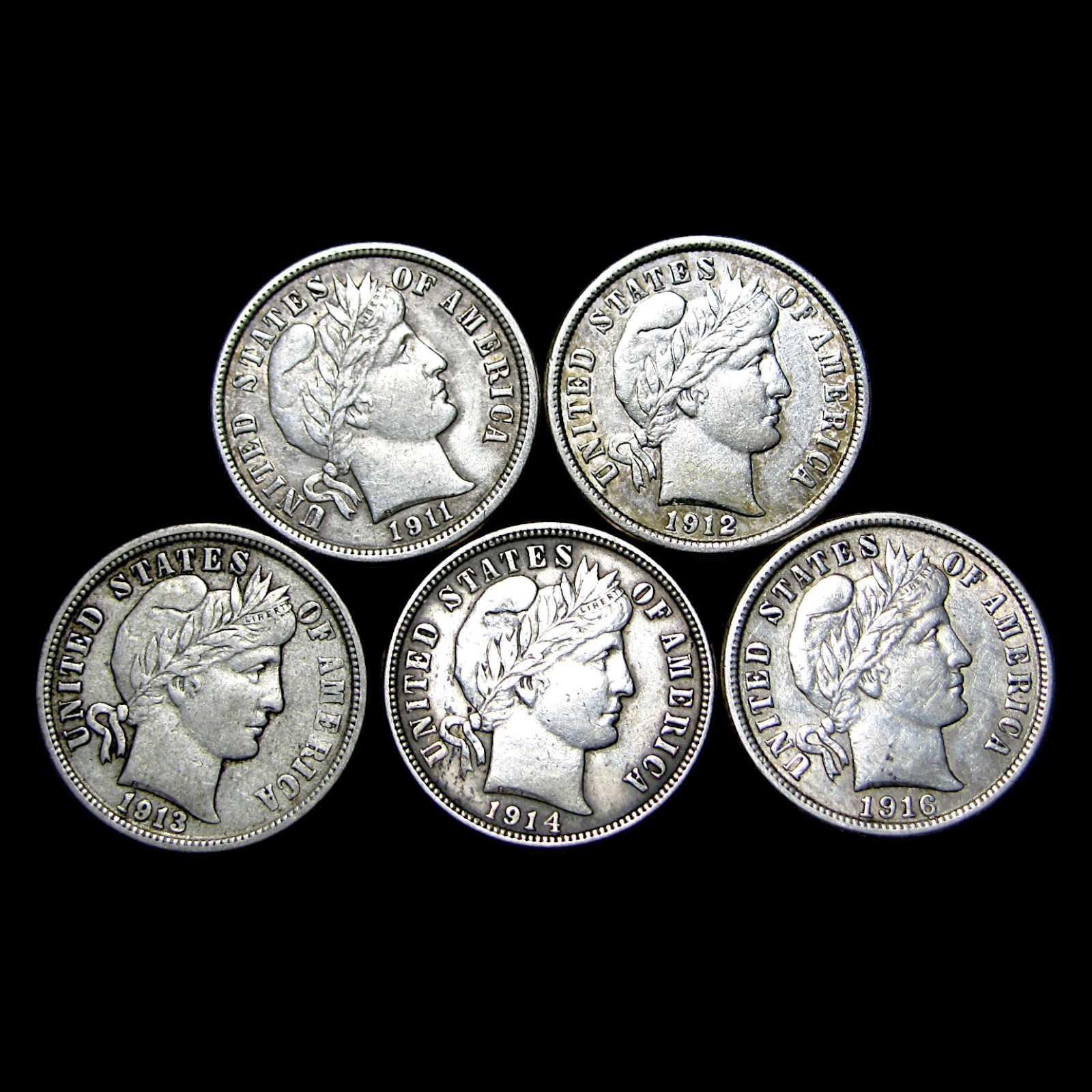 1911 1912-D 1913 1914 1916 Barber Dime Silver  ----  Nice Coin Lot ---- #166U