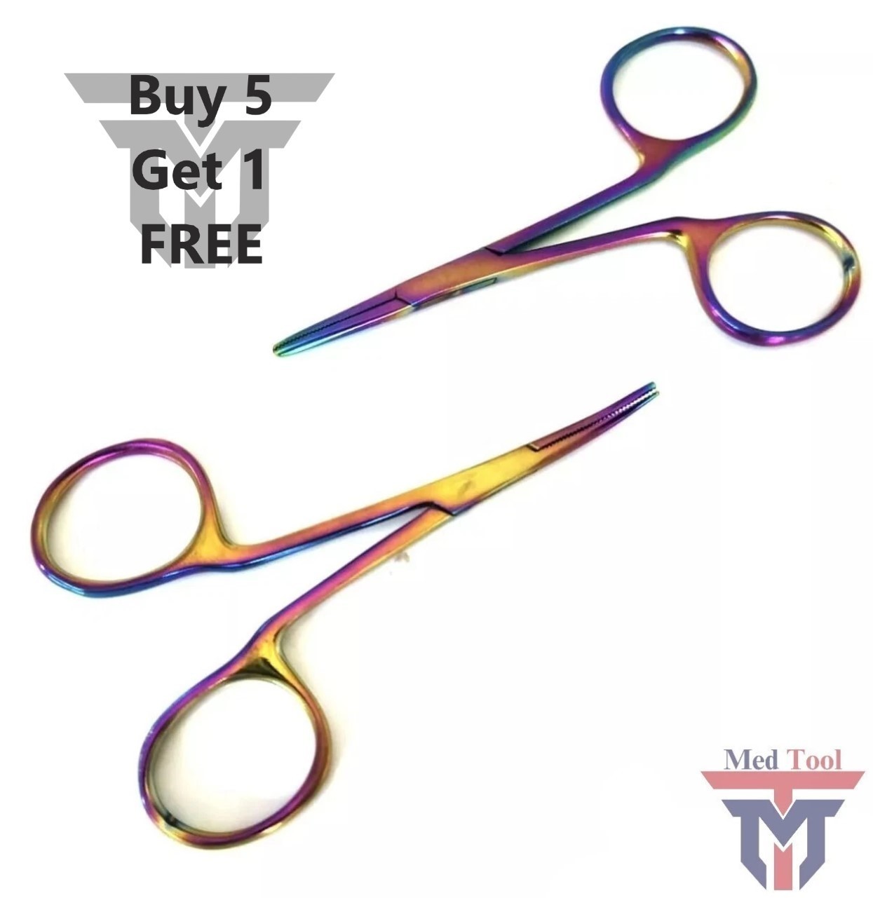 Set of 2 Rainbow Hemostat Mosquito Forceps 3.5" Straight+Curved without Ratchet