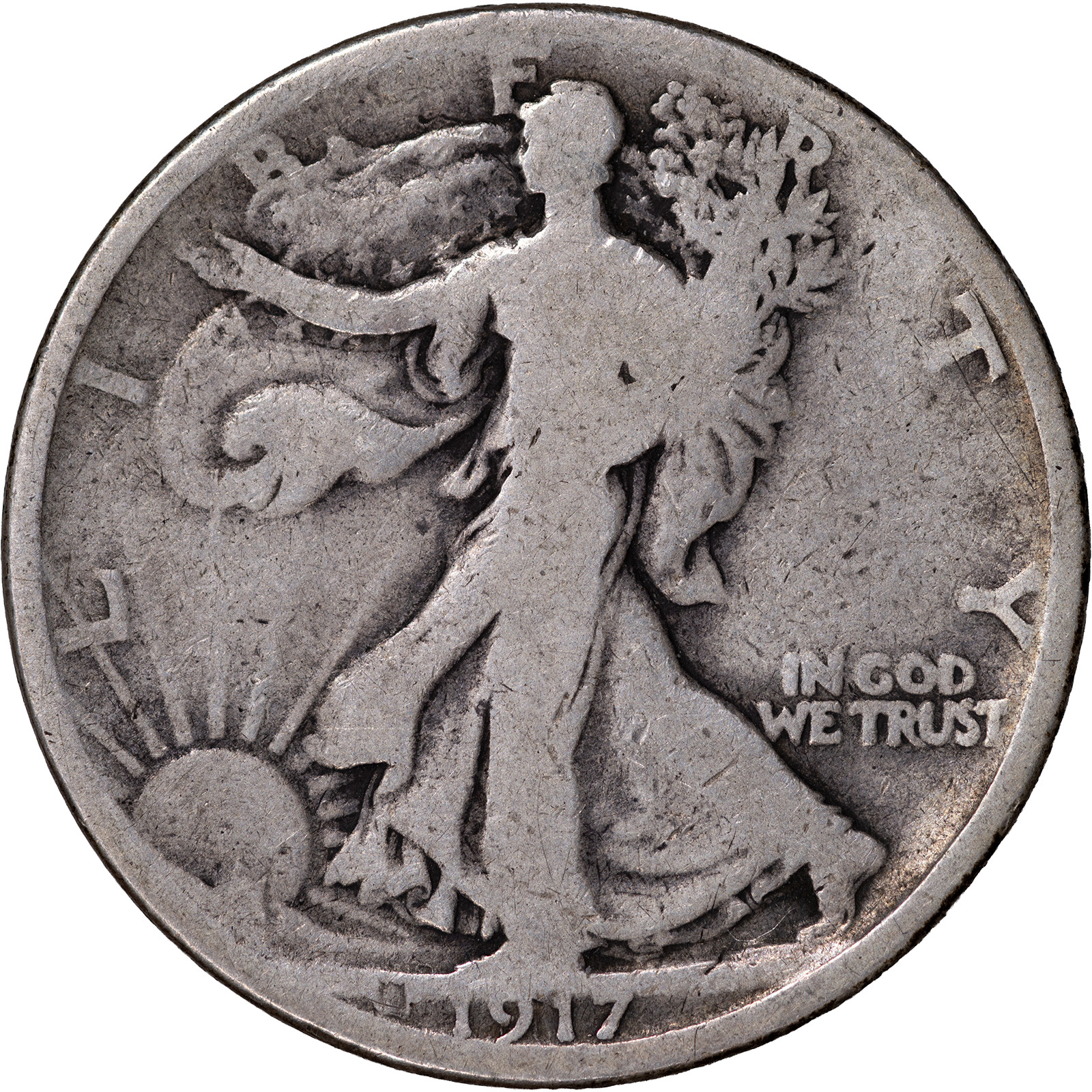 1917 S 50C Walking Liberty Half Dollar - MM Reverse ~ Good