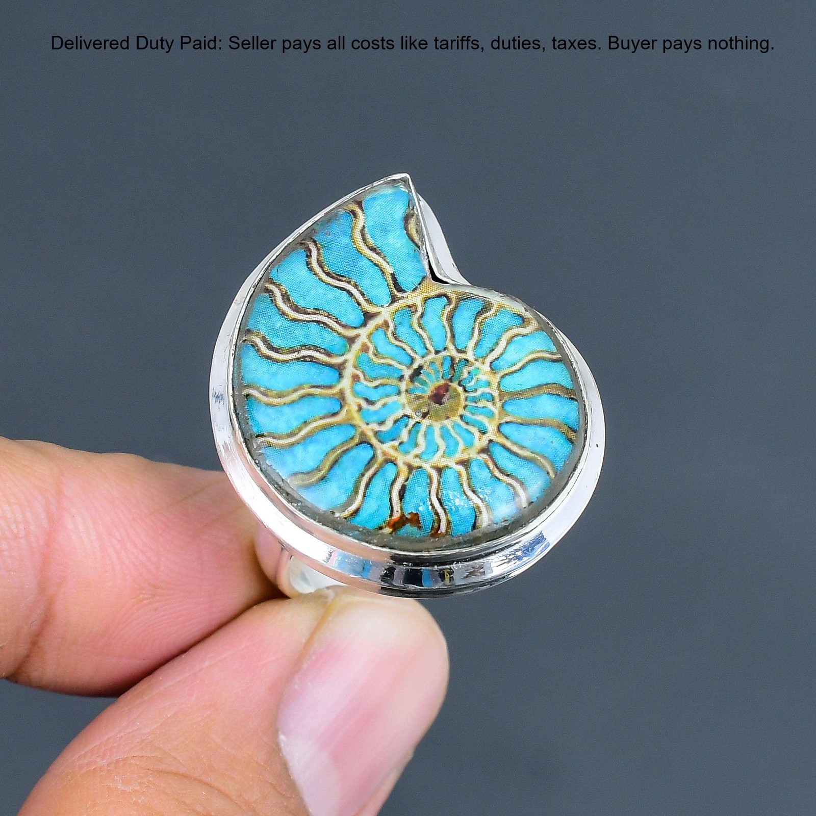 925 Sterling Silver Ammonite Opal Doublet Gemstone Stackable Handcrafted Ring