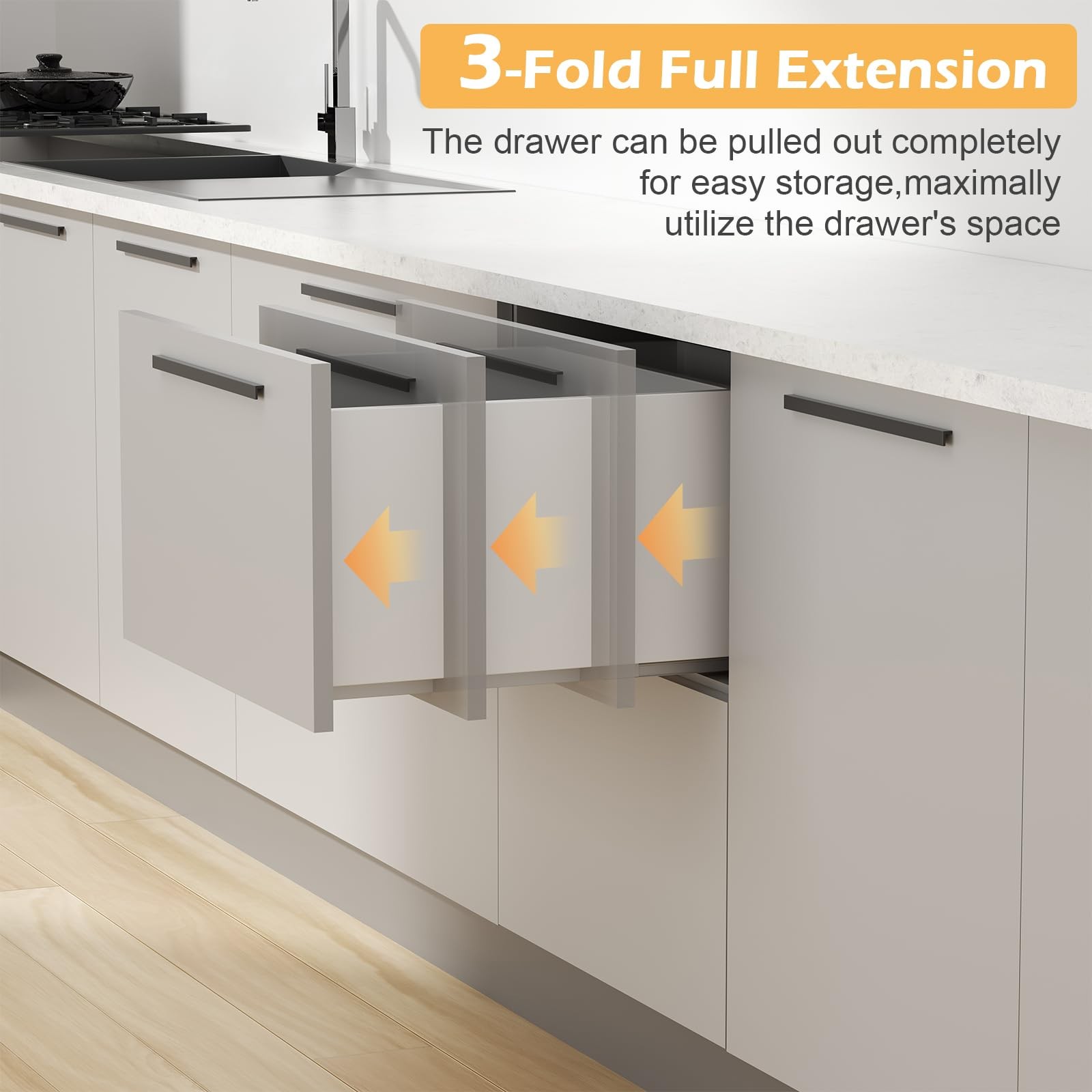 Pair Undermount Drawer Slides Bottom Mount Pull Out Shelf Slider Under Mount ...
