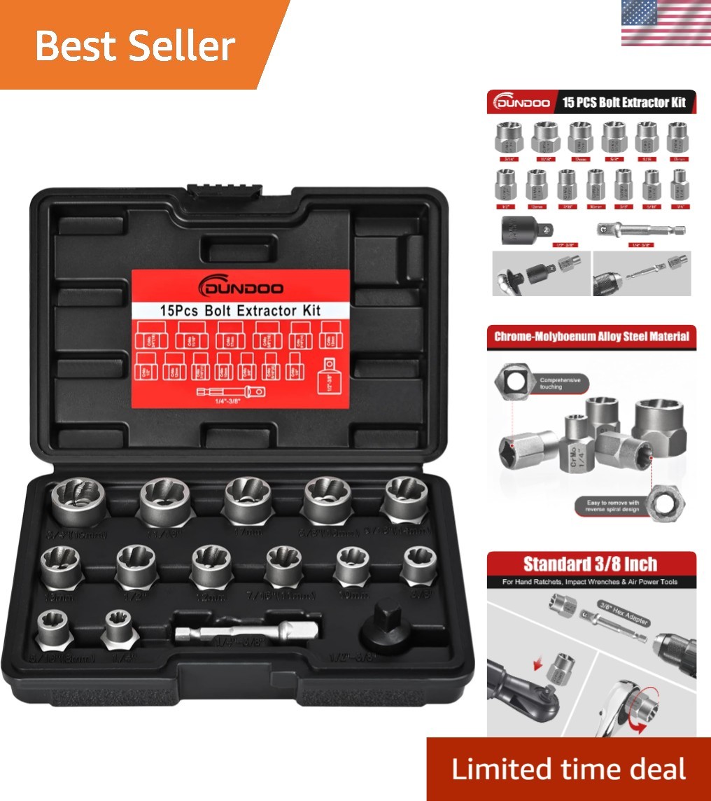 15-Piece Stripped Bolt Remover Set - Fast and Effective Extraction Solution