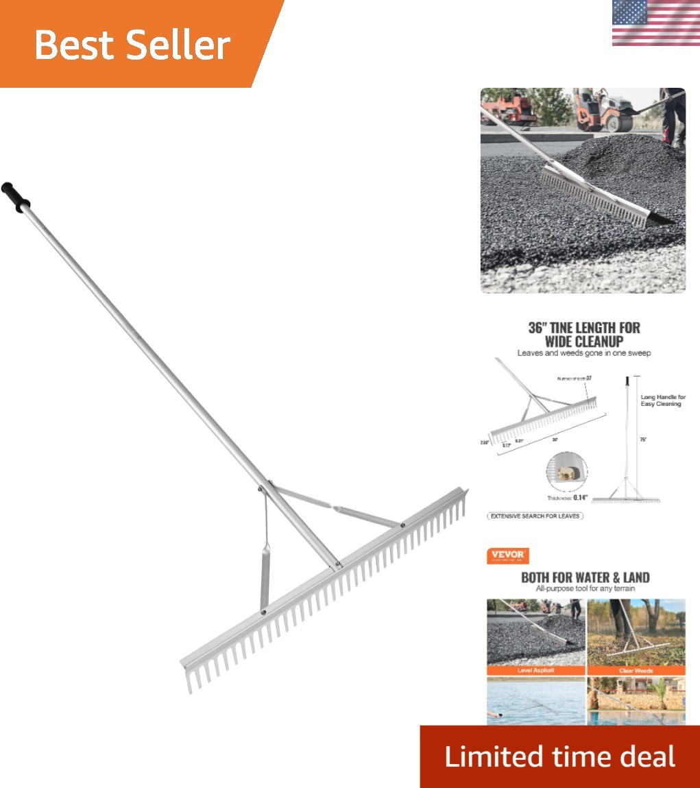 Ergonomic 75" Landscape Rake with 36" Head for Effortless Lawn and Garden Care