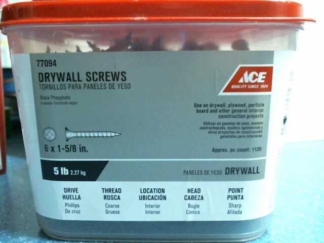 Ace 77094, 6 x 1-5/8" Black Phosphate Drywall Screws, Phillips, 5 lbs., FS