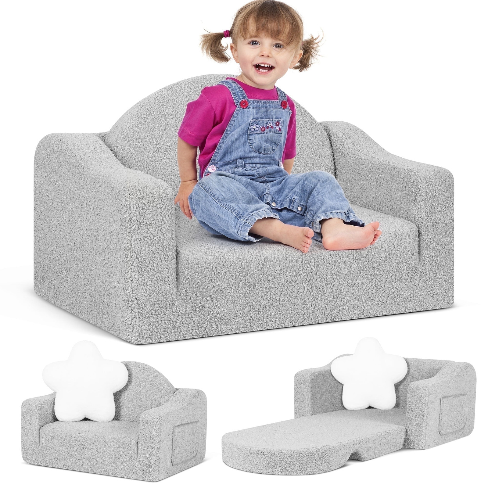 Kids Sofa Bed 2-in-1 Toddler Foldable Lounge Couch Chair Choose Your Color