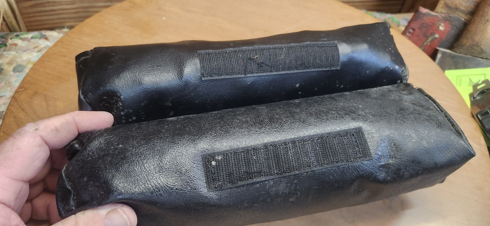 Two 12x24 Four Hook Motorcycle Cargo Nets With Leather Pouches Velcro Closures