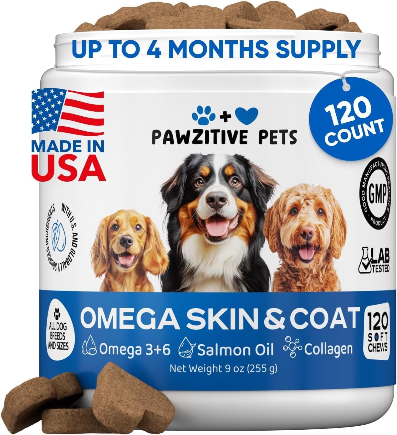 Dogs Omega 3 Fish Oil Puppy Skin & Coat Itch Relief Joint Health 120 Soft Chews