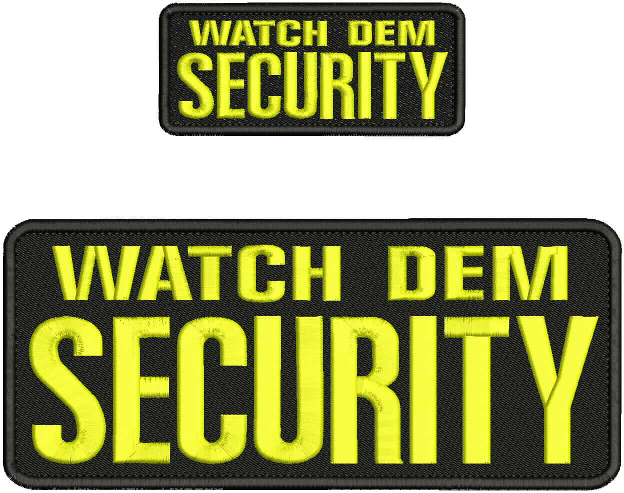 W D SECURITY EMBROIDERY PATCH 4x10 AND 2X5 VELCR@ ON BACK YELLOW ON BLACK