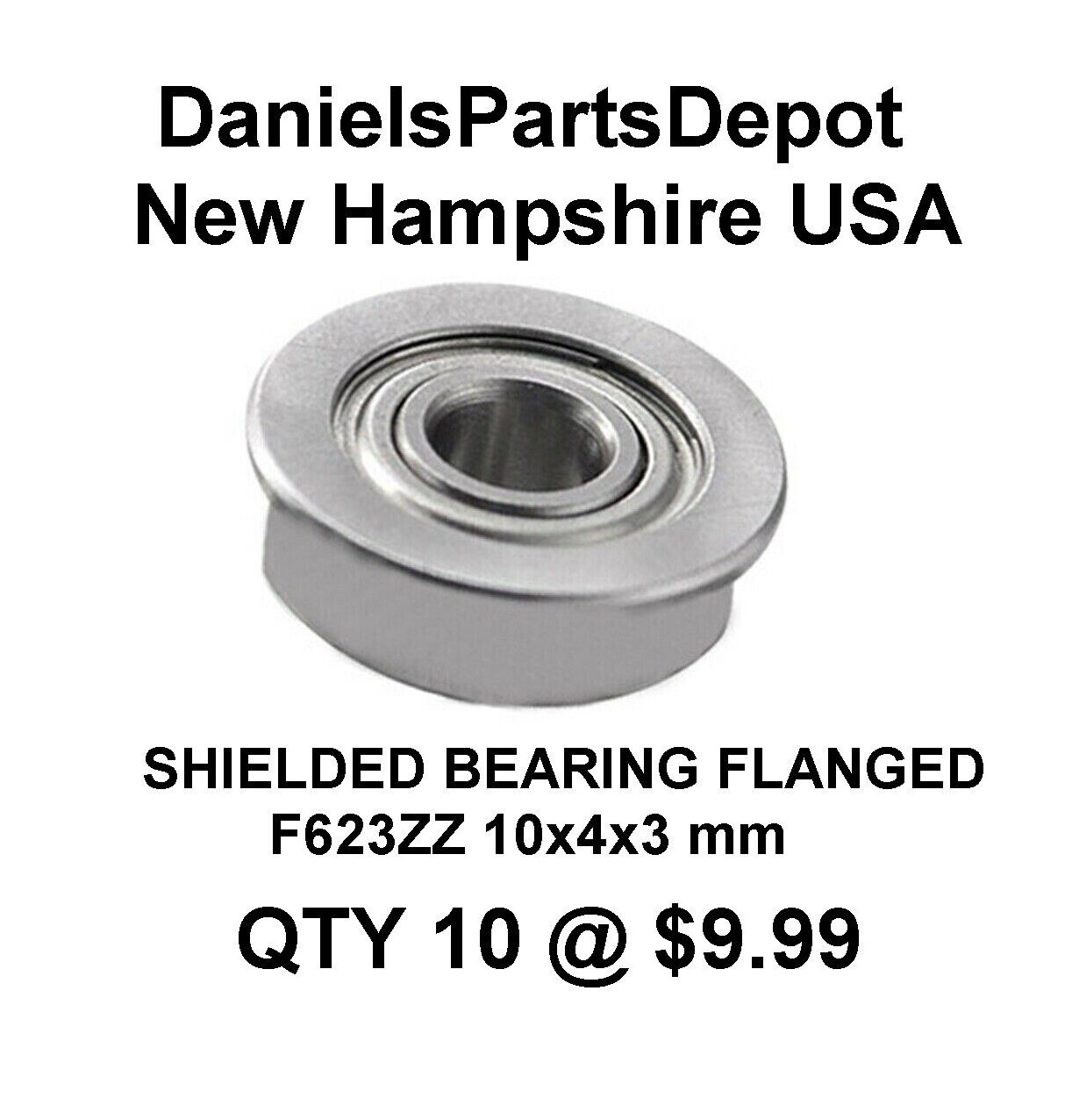 x10 F623ZZ Shielded Flanged Bearing 3mm x 10mm x 4mm RADIAL ROLLER BEARING USA