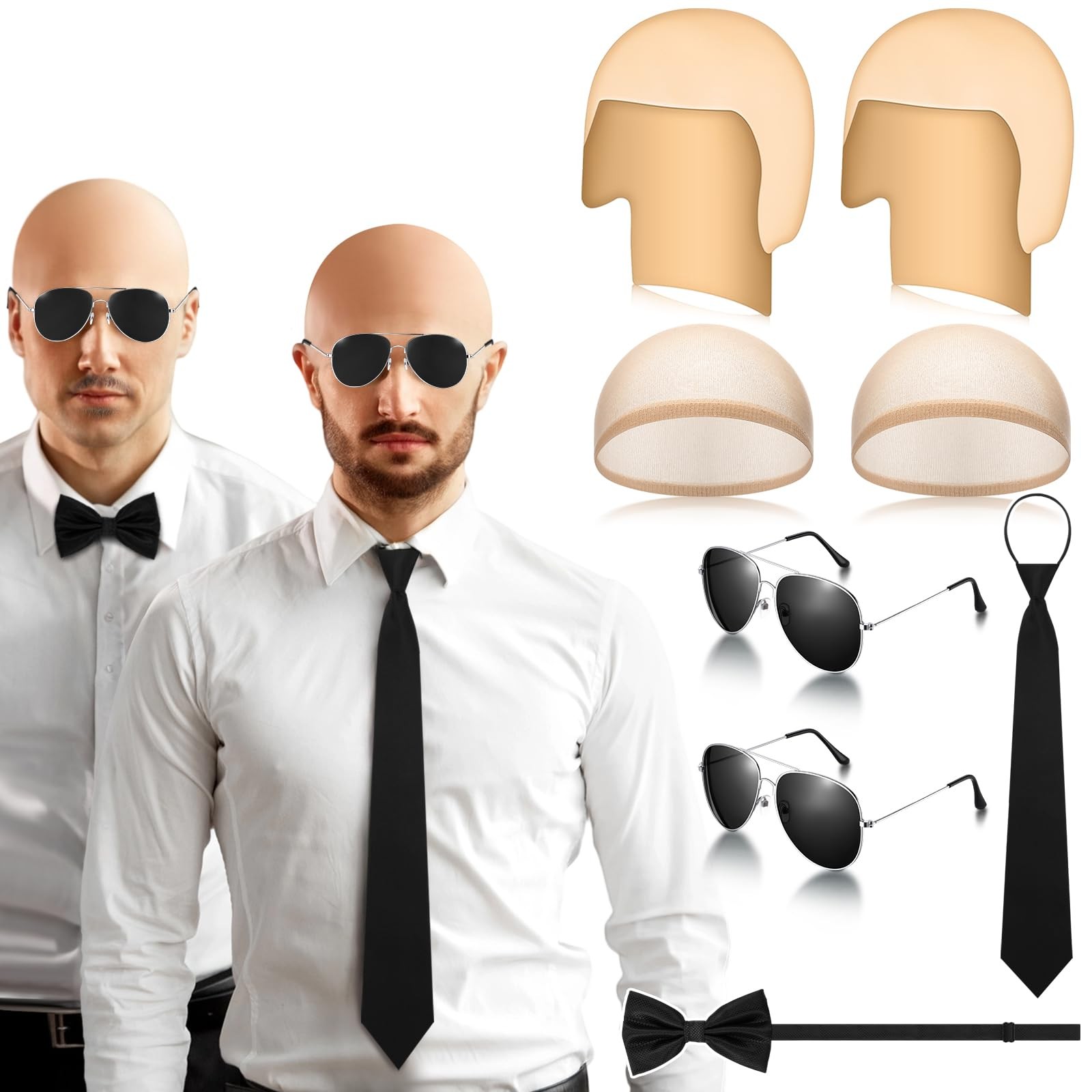 Mepase 8 Pcs Halloween Latex Bald Caps with Wig One Size, Classic Style