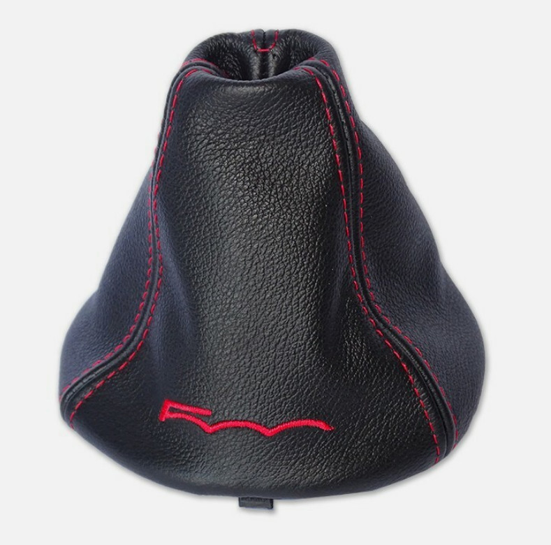 Gear Shift Knob Boot For Fiat 500 07-15 Leather Black Red Embroidery