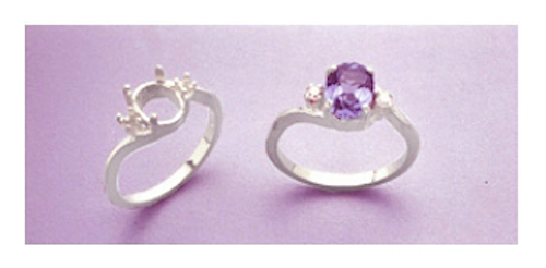 (6x4-8x6mm) Oval Side Accented Sterling Silver Pre-Notched Ring Setting Size 5-8