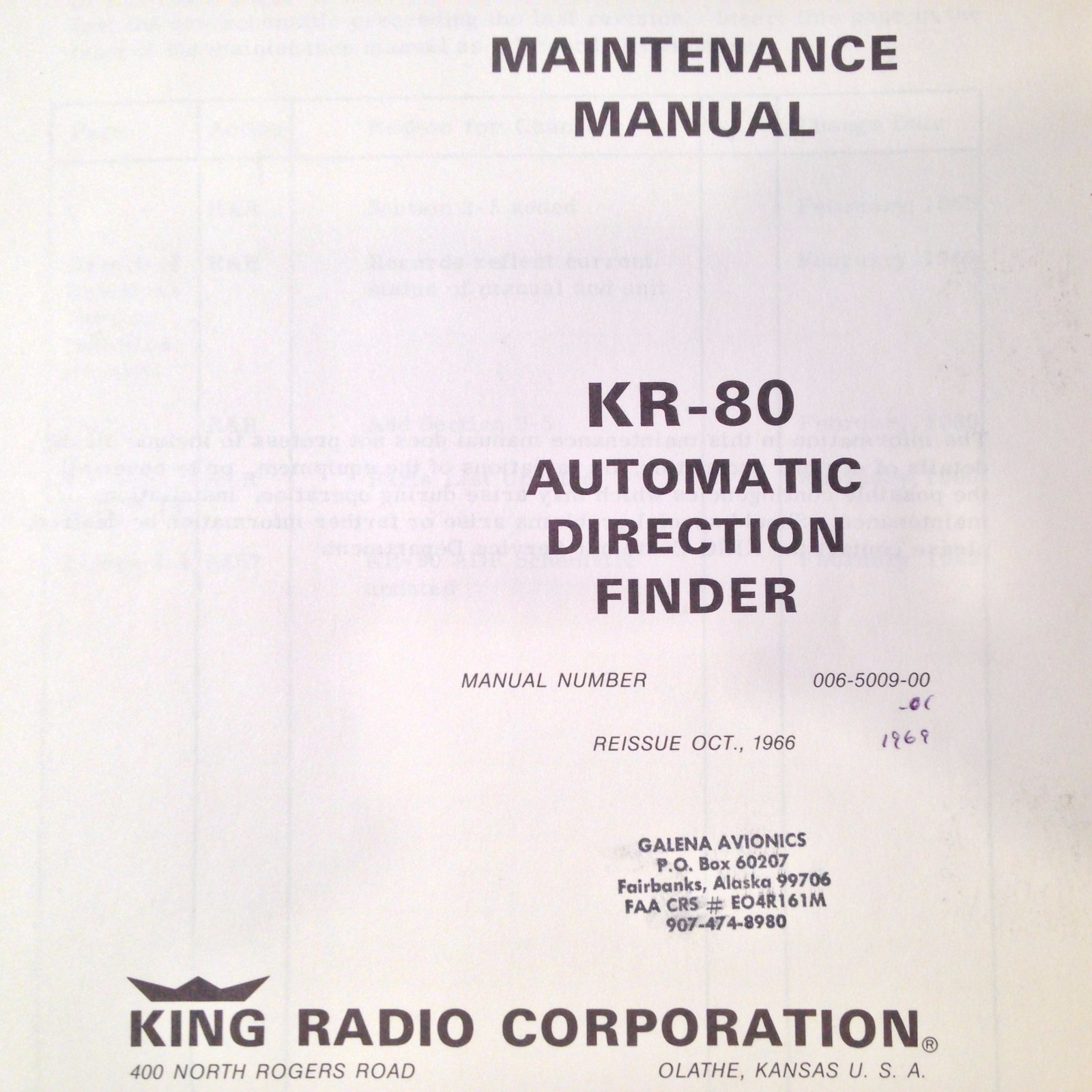 King KR-80 ADF Service & Parts manual