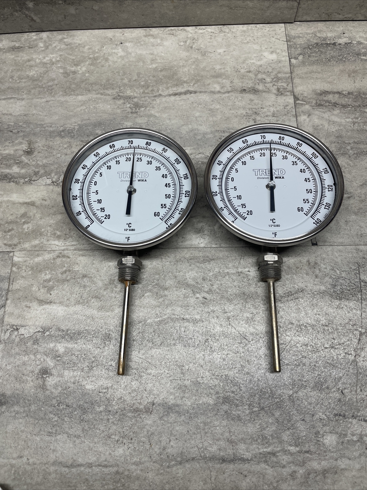 Lot Of 2 Trend / Wika 5” 0-140 Temperature Gauge, 4” Probe Length, Used