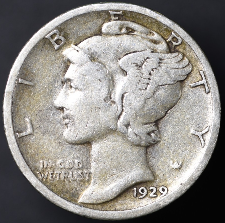 1929-S 10c Mercury Dime 90% Silver VF (#8855)