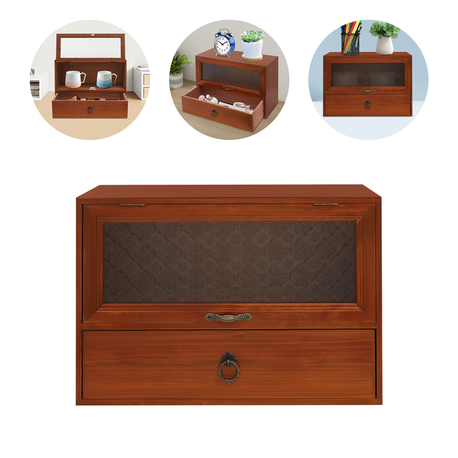 2-tiers Vintage Desk Organizer Tabletop Storage Organization Box For Office
