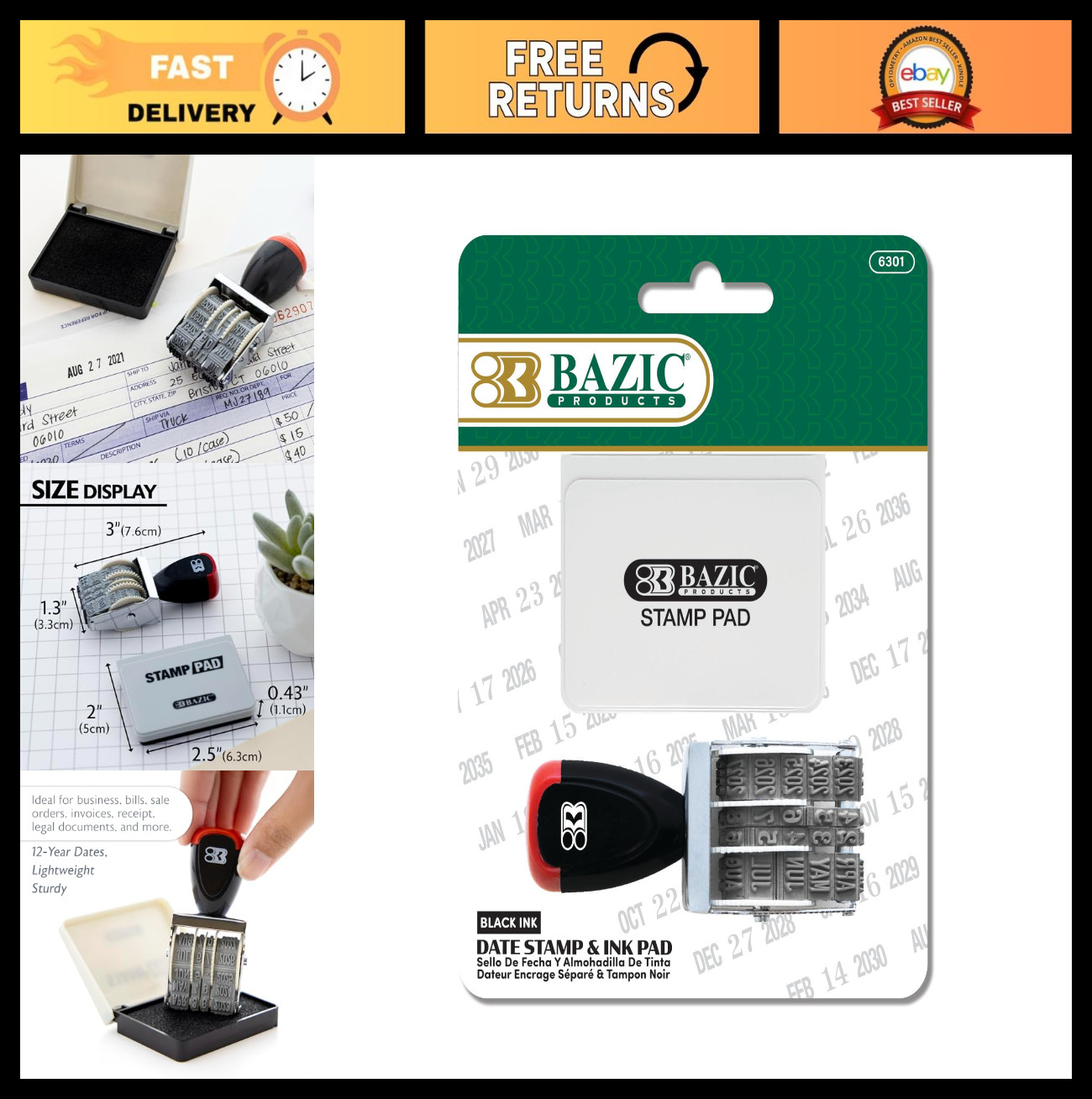 Date Stamp with Ink Pad - Self-Inking, Office Supplies, Crafting Tool, 1 Count