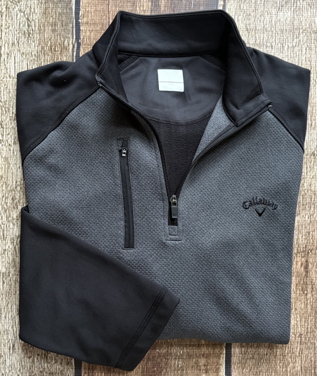 CALLAWAY 1/4 ZIP TECH GOLF SWEATER BLACK GRAY MENS LARGE EXCELLENT CONDITION