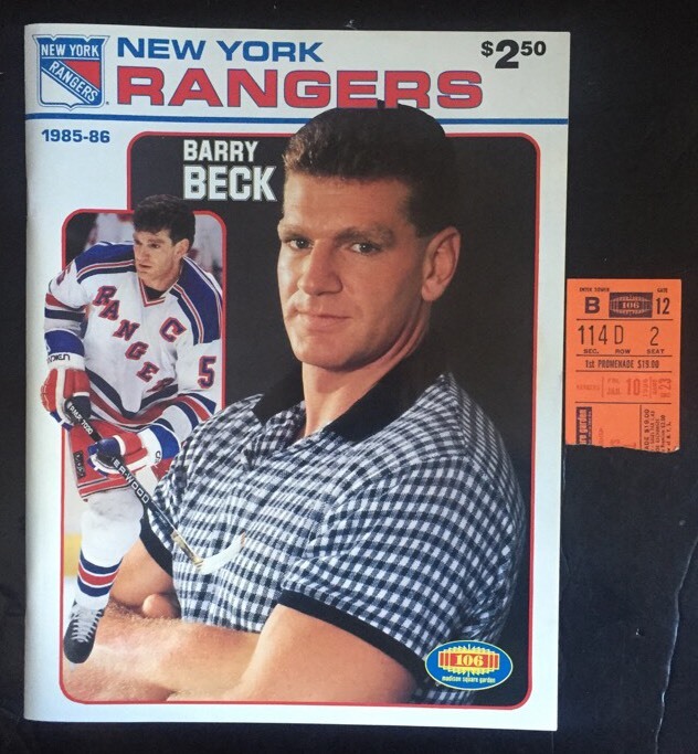 January 10 1986 Ny Rangers vs Capitals Hockey Program & Ticket MSG Barry Beck Mt