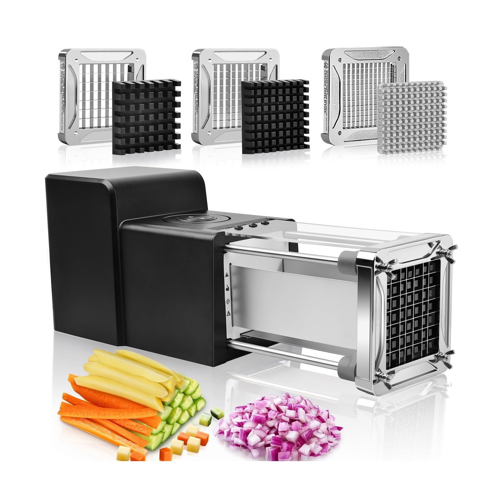 Sopito French Fry Cutter Electric Vegetable Slicer Stainless Steel with 3 Bla...