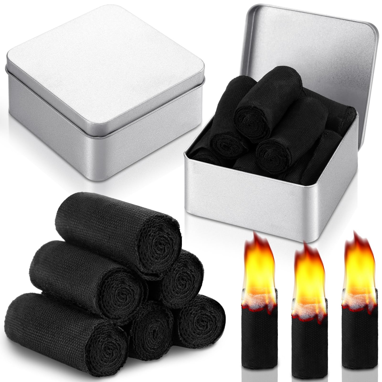 8 Rolls Camping Fire Starter Char Cloth Hand Made Emergency Fire Starter Refi...