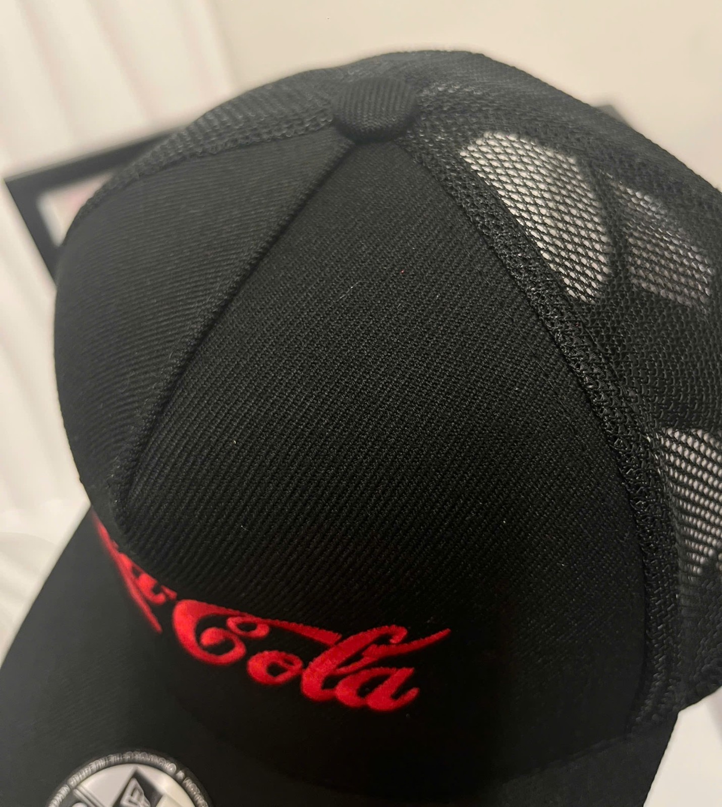 Tesla Red logo Trucker Hat, New Era Black Mesh Unisex Cap, Embroidered Logo Hat