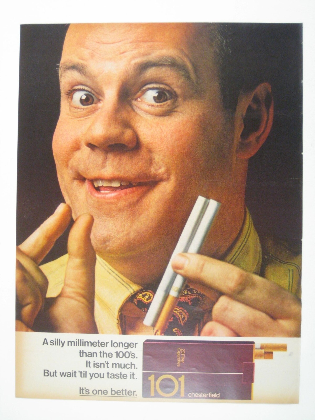 Vintage Chesterfield 101 Cigarette Ad Print 1960s Retro Smoking Collectible