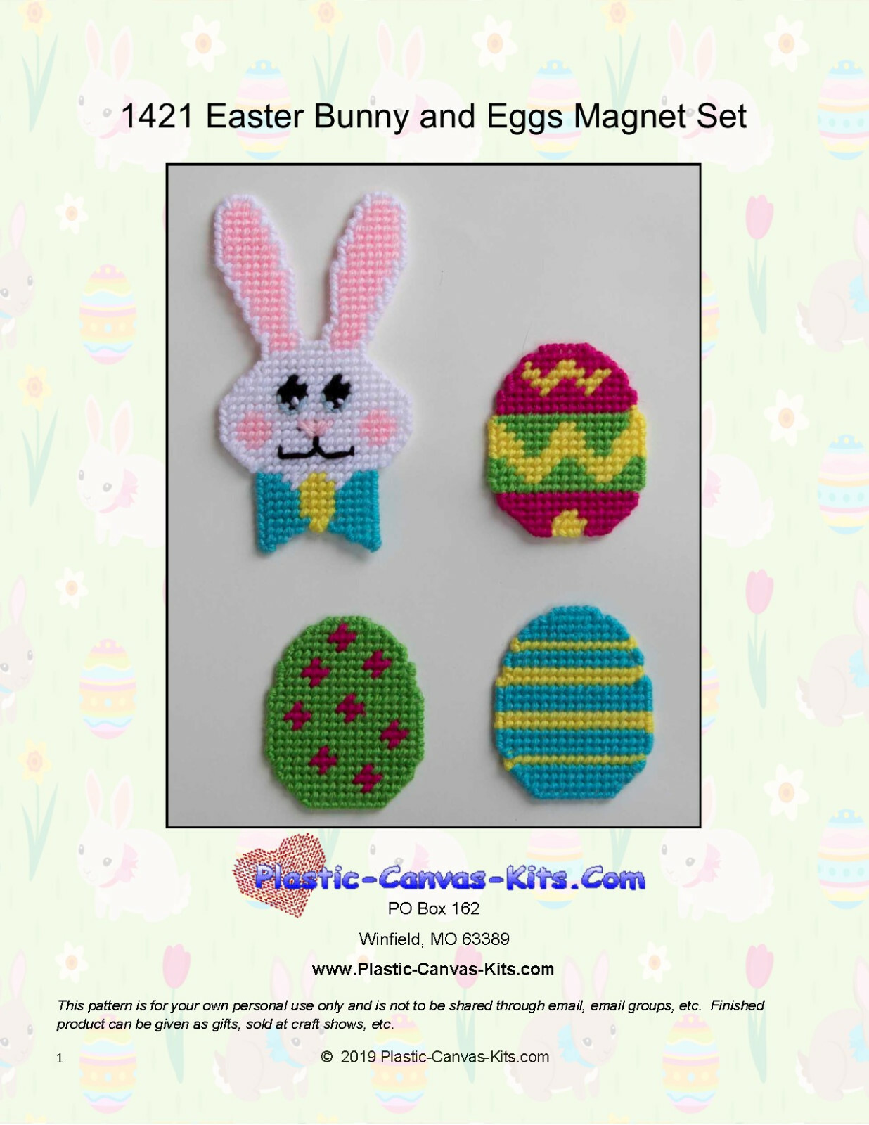 Easter Bunny and Eggs Magnets- Plastic Canvas Pattern or Kit