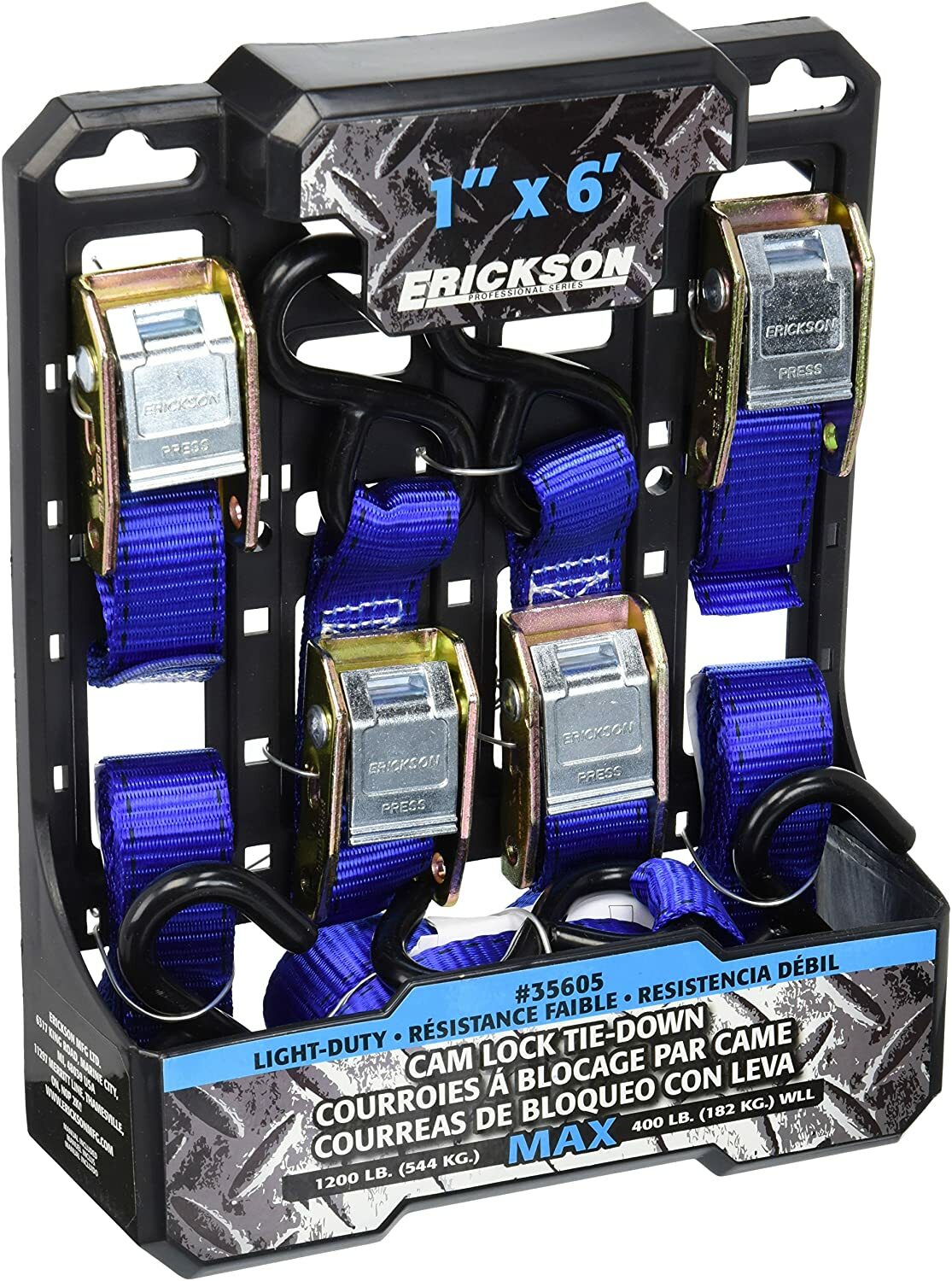 Erickson 35605 Light Duty Cam Lock Tie-Down Strap, 4 Pack 1" x 6', 1200 lb Load