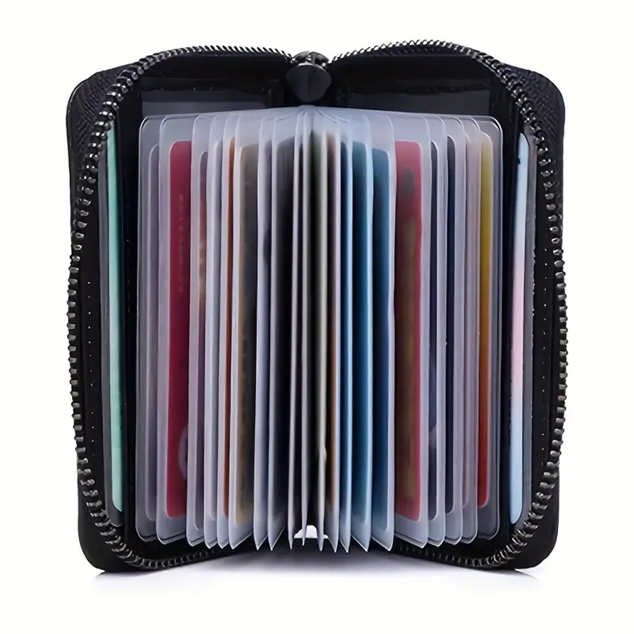 Compact Genuine Leather Zipper Wallet – RFID Blocking Secure Card Organizer