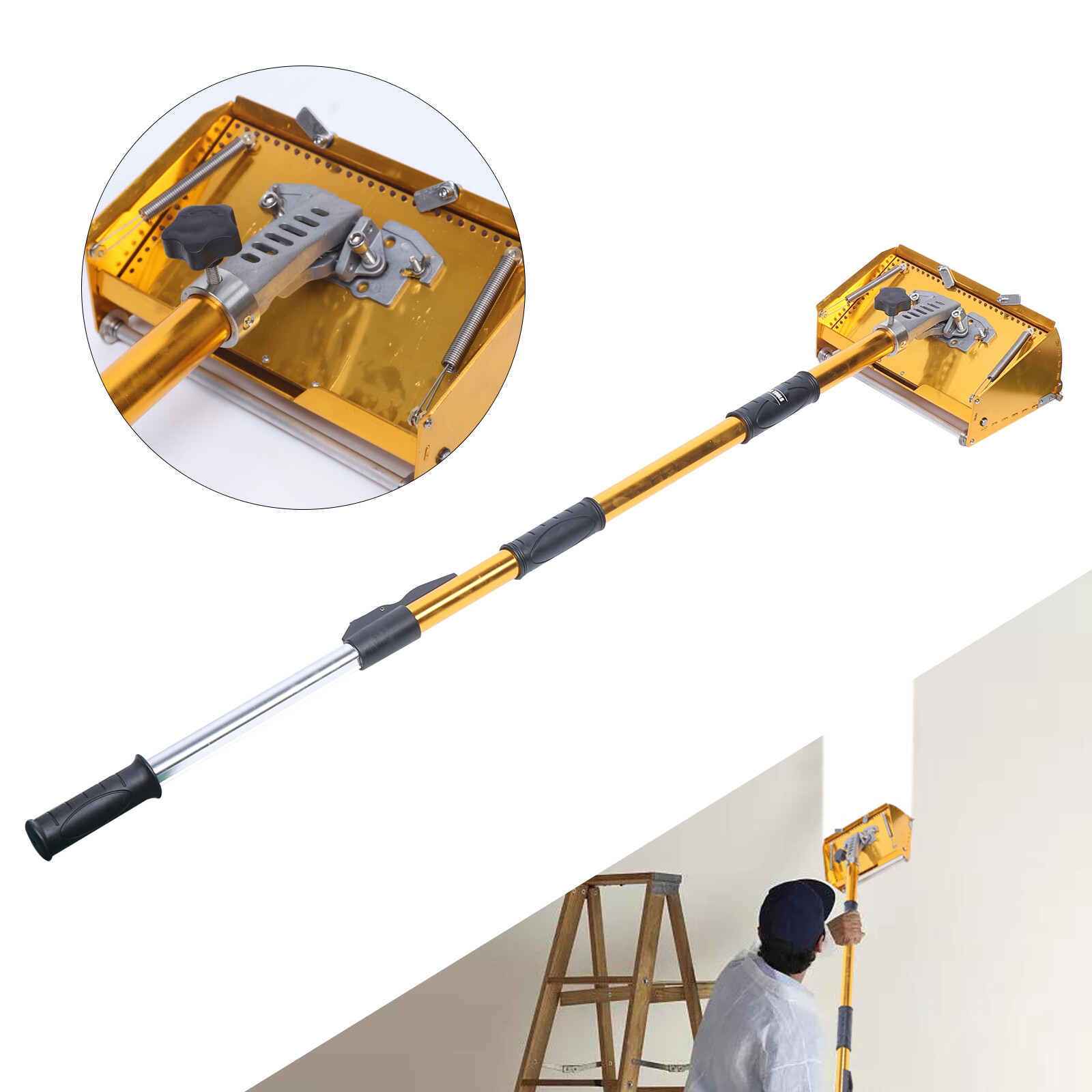 10" Drywall Taping Tools Flat Finishing Box Set w/ 40''-64'' Extendable Handle
