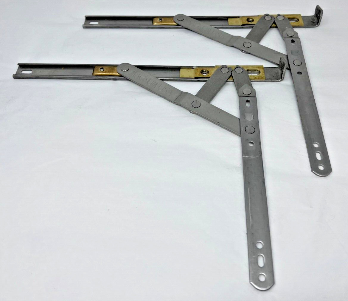 Pair of Apogee / Cadwell Non-Handed Offset Casement Egress 4-Bar Hinges USA MADE
