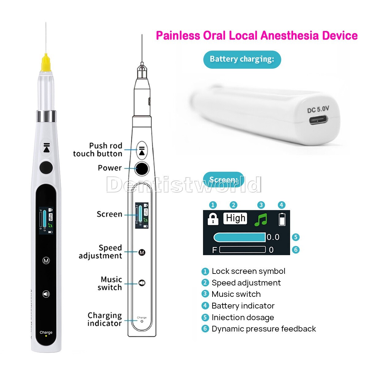 dental Pluma de la inyección del dispositivo de la anestesia local oral indolora