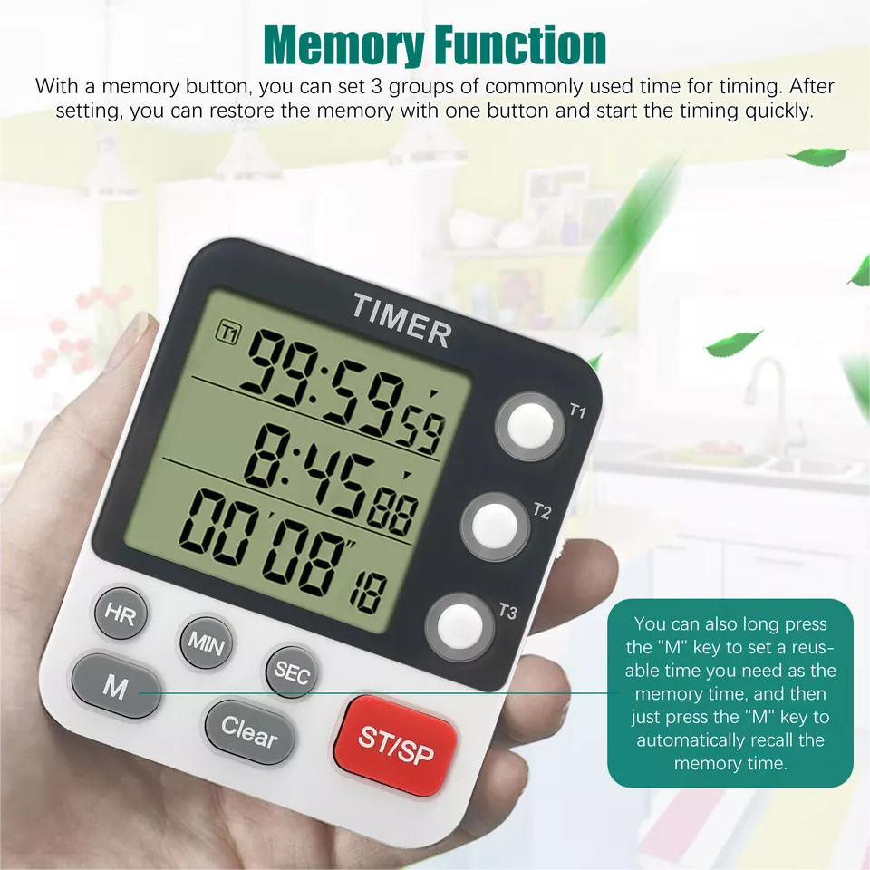 Large LCD Digital Kitchen Cooking Timer Count Down Up Clock Loud Alarm Magnetic