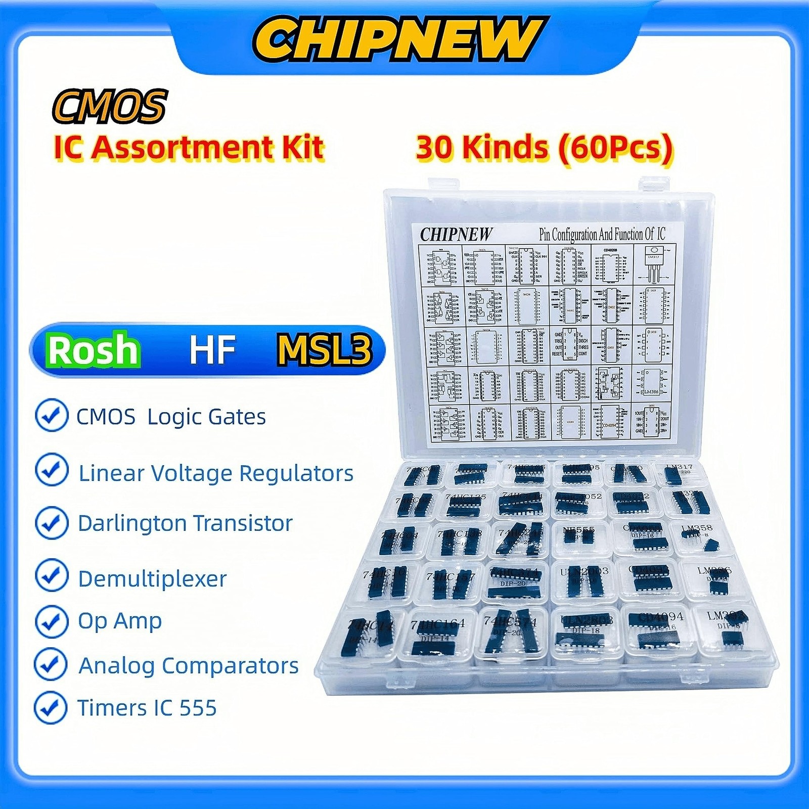 IC Kit Integrated Circuit Edition 64-in-1 Electronic Component IC : Logic Gat...