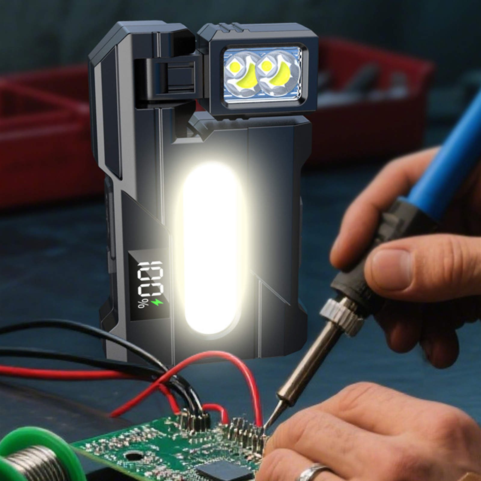 Magnetic Base Work Light LED Flashlight USB Rechargeable for Repairs 300 Lumen