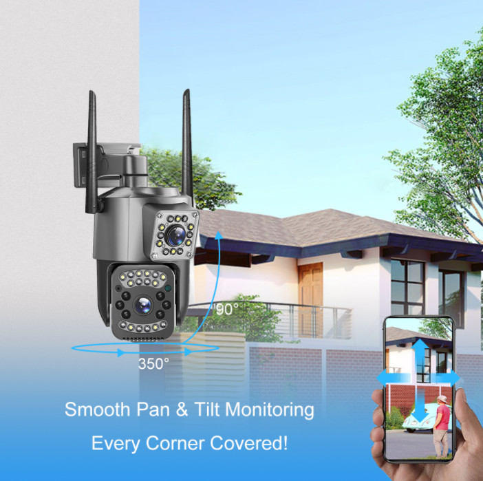Outdoor Wireless WiFi IP Camera V380 Pro APP Control Dual Lens PTZ Security Cam