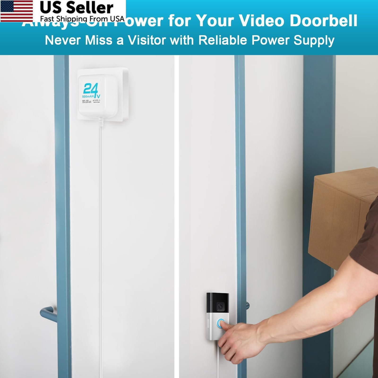 24V Doorbell Transformer, AC Adapter for All Ring Video White