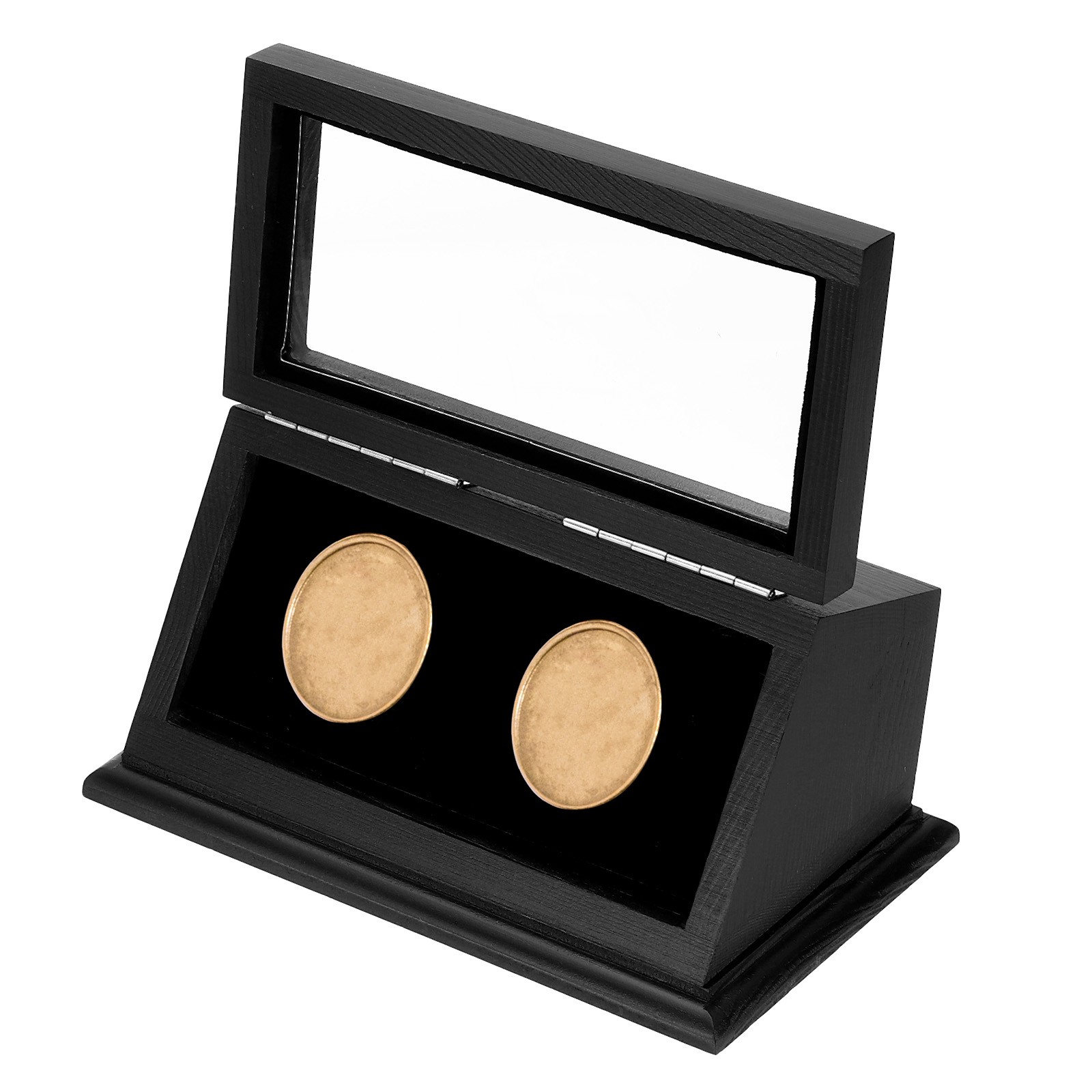 Coin Display Case 2 Slots Coin Presentation Display Box Fit 38-44.5mm Coin Black