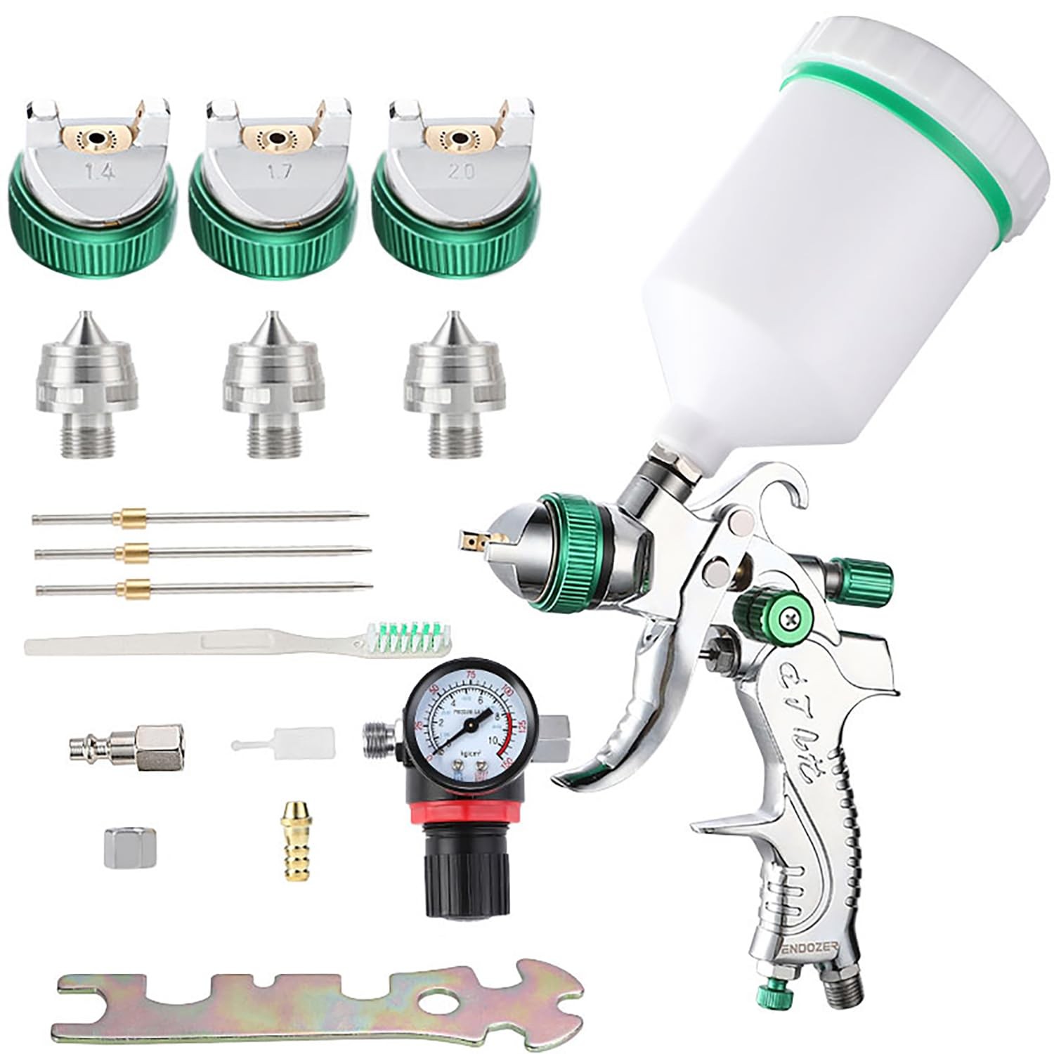 ENDOZER Professional HVLP Spray Gun Set Gravity Feed Air Spray Gun with 1.4, 1.7