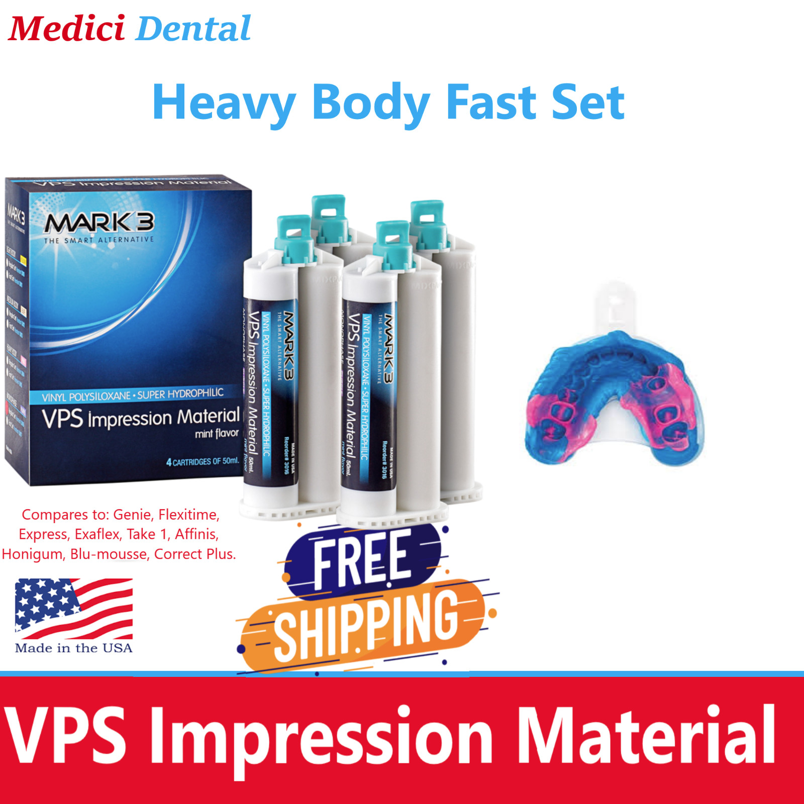 MARK3 HEAVY BODY FAST SET PVS VPS Impression Material, 4/Box, Made in USA